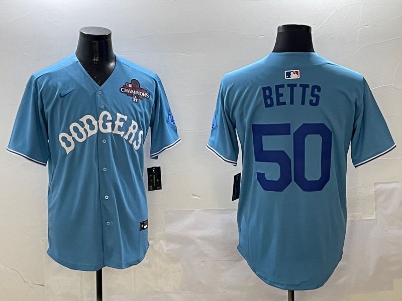 Men Los Angeles Dodgers #50 Betts Light Blue Throwback Game 2025 Nike MLB Jersey style 16->los angeles dodgers->MLB Jersey